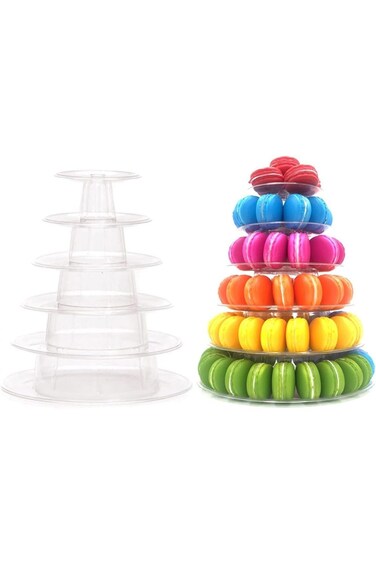 Tazweeq 6 Tiers Round Macaron Tower Cake Stand Macaron Display Rack, Macaron Tower Stand for Weddin