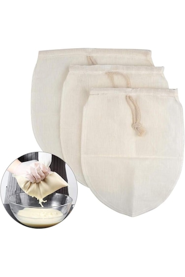 SWIUKPHE Pack of 3 Organic Cotton Reusable Nut Milk Bag, All Purpose Food Strainer, Reusable Almond