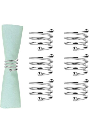 Oasisgalore 6 Pieces Silver Napkin Rings, Metal Round Napkins Ring Holders Buckles for Table Partie