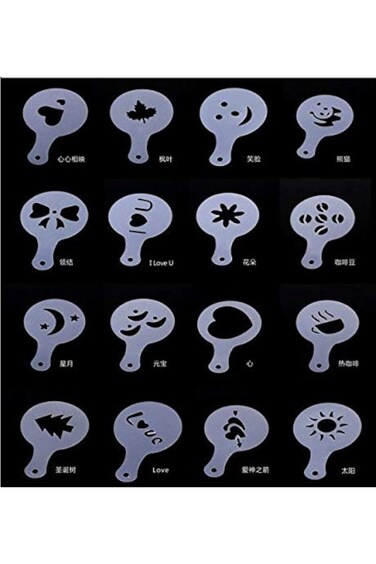 قوالب استنسل قهوة إبداعية (مجموعة من 16 تصميمًا)