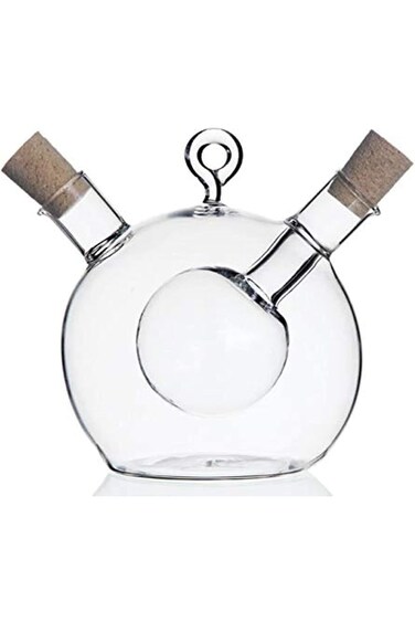 2 in 1 Double Oil Vinegar Glass Bottle Dual Outlet Glass Olive Oil Jar Vinegar Bottle Pot Sauce Dis
