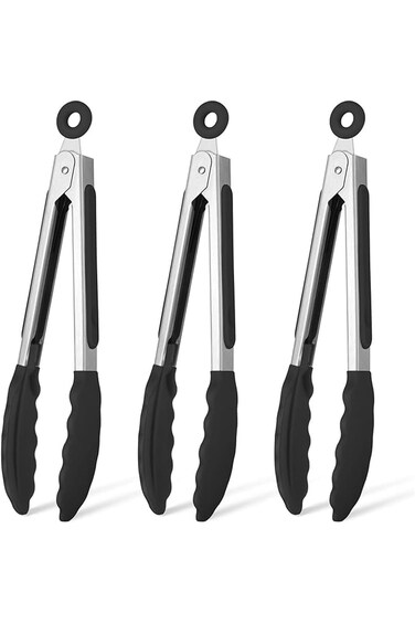 Tazweeq Kitchen Tongs, Stainless Steel Tongs for Cooking, 7-Inch Small Serving Tongs with Silicone