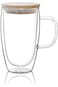 Double Walled Glass Coffee Cups with Handle and with Bamboo Lid 350ml, Insulated Coffee Mugs Perfec
