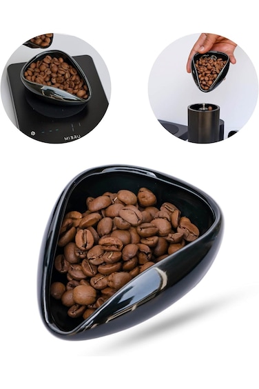 TRASSLE Coffee Beans Dosing Cup,Weigh Coffee Bean Container,Bright Black Ceramic Tea Vessel,Loose T