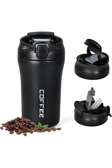 ALCOACH Insulated Coffee Mug, 400ml Stainless Steel Vacuum Insulated Tumbler, Anti-tip No Leak Coff