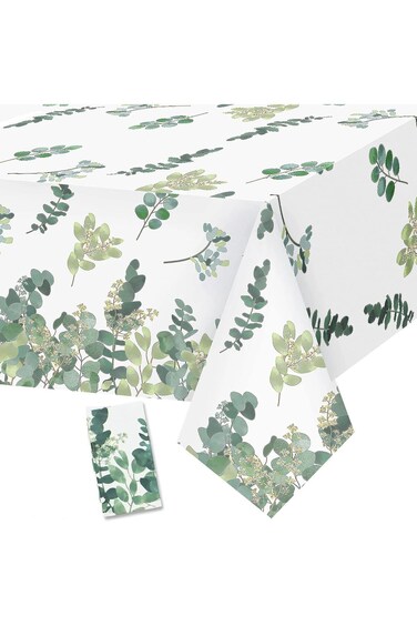 3Pcs Eucalyptus Leaf Tablecloth Eucalyptus Leaves Plastic Table Cover Disposable Rectangular Tropic
