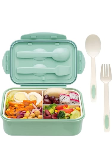 صندوق غداء XSparks Boxes، حجرة علوية 3 في 1 مع ملعقة وشوكة، من قش القمح، مقاوم للتسرب وصديق للبيئة