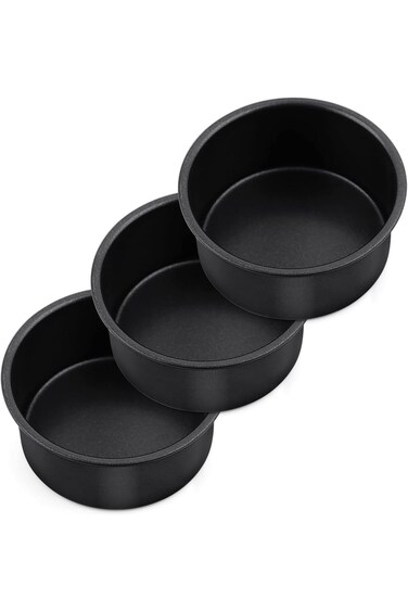 Excefore Cake Pan Set of 3, 4 Inch Nonstick Stainless Steel Small Round Cake Pans Tin for Baking Bi