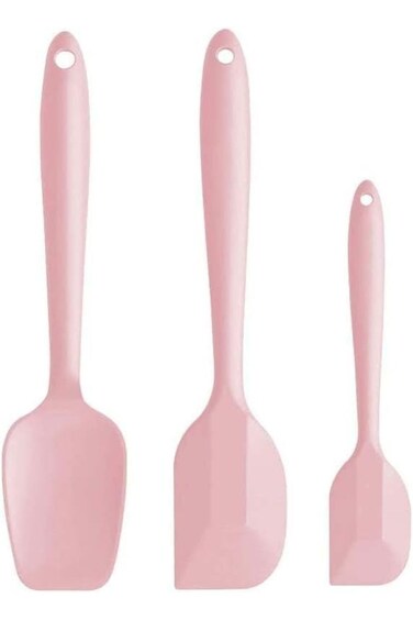 Silicone Spatula Set, 3-Piece Kitchen Utensils, Heat-Resistant Dough Scraper, Pink