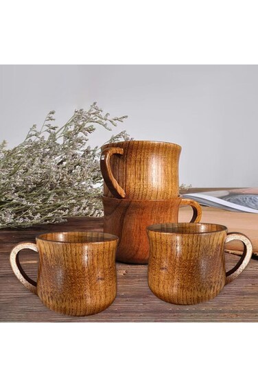 4-Pack Wooden Mugs, 0.15L Capacity, Perfect for Hot &amp; Cold Drinks