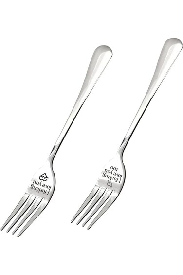 2 Pcs Funny Engraved Stainless Steel Dinner Forks for Couples with Personalized Letters as Gifts