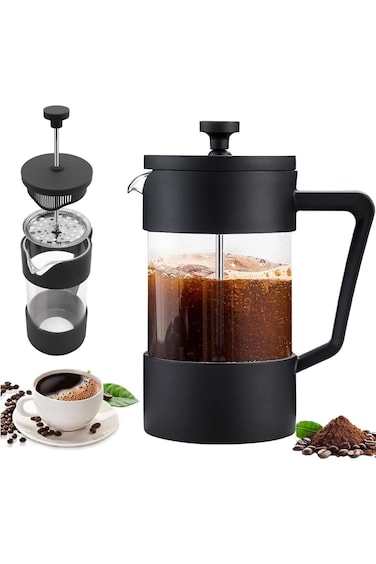 1 Liter French Press Coffee Maker, Heat Resistant Thickened Borosilicate Glass Stainless Steel Brew