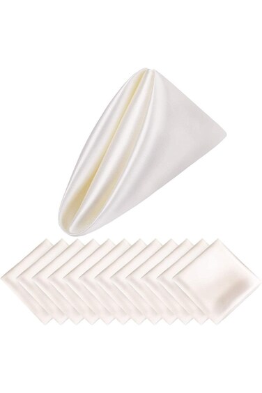 مناديل Joyzzz الساتان، 10 قطع من مناديل مربعة من قماش الساتان عالي الجودة باللون العاجي، قابلة لإعادة الاستخدام وقابلة للغسل، أنيقة