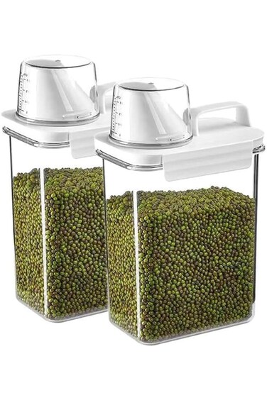 TRASSLE Rice Storage Container, Food Storage Containers with Lids Airtight and Measuring Cup Clear