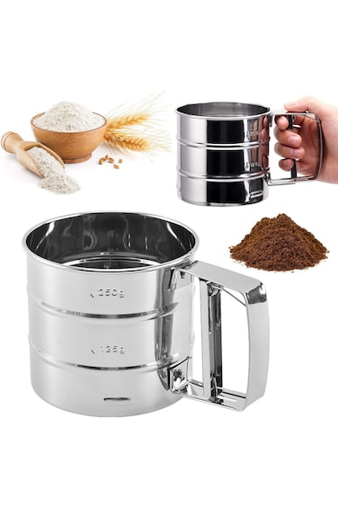 منخل دقيق أزوني من الفولاذ المقاوم للصدأ، منخل دقيق ذو شبك ناعم يعمل بيد واحدة، مثالي للخبز