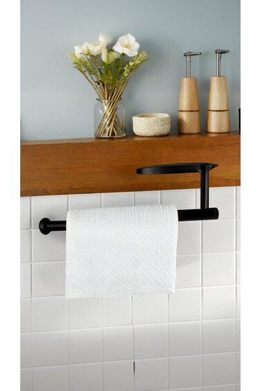 Sweet seven Black Stainless Steel Kitchen Roll Holder - Wall Mounted, Flexible Installation, Space-