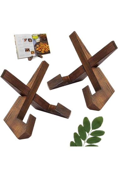 CuiCanfla 2 Pcs Cookbook Stand, Handmade Wooden Cookbook Holder, Recipe Book Holder for Display Sta