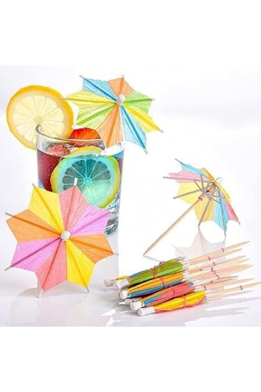 Cake Umbrellas, Bamboo Party Paper Umbrella, Beverage and Food Decorations Sticks, Multicolor Tropi