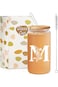 كوب زجاجي بأحرف أولى، هدايا نسائية، 16 أونصة، قهوة مثلجة، كوب زجاجي لعصير البيرة مع