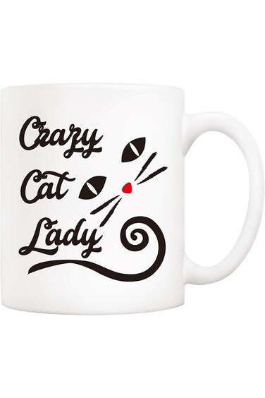 5Aup Christmas Gifts Funny Coffee Mug for Cat Lovers, Crazy Cat Lady Novelty Ceramic Cups 11Oz, Uni
