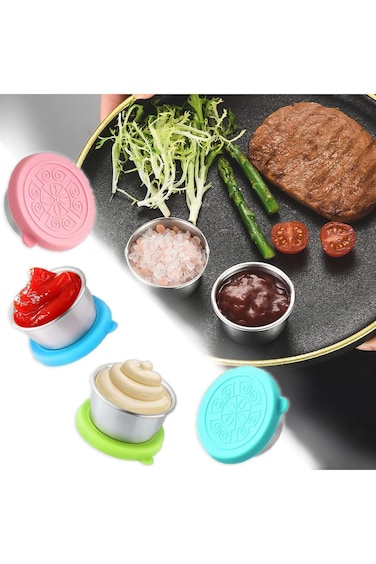 4 قطع من حاويات الطعام الصغيرة سعة 50 مل، حاويات التوابل المصنوعة من الفولاذ المقاوم للصدأ مع أغطية (مضادة للتسرب)، قابلة لإعادة الاستخدام