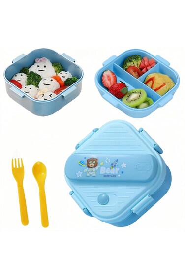صندوق بينتو من روبرينتي، صندوق غداء للأطفال، صندوق غداء للأطفال برسومات كرتونية مع أدوات مائدة، طبقتين مع قسمين