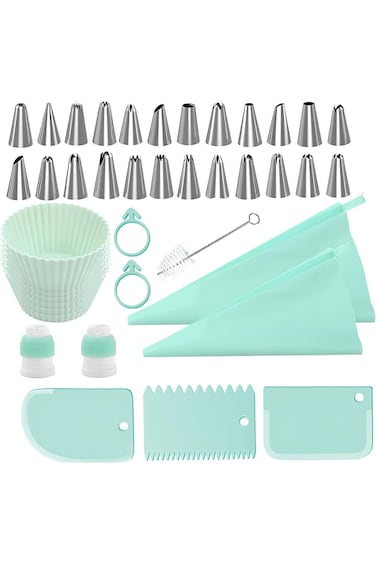 34 Pcs Piping Bags and Tips Set Cake Decorating Supplies + 6 Silicone Cake Cups, Reusable And Tips