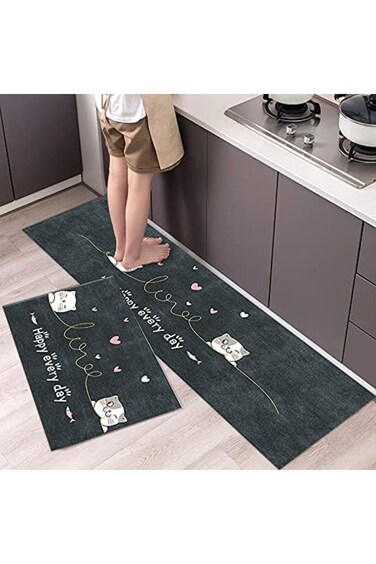 2Pcs Set Kitchen Mats with Absorbant Thick Non-Slip Washable Rugs for Kitchen Sink Floor Indoor Out