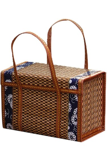 Yardwe Picnic Basket Picnic Food Hand Basket Folding Woven Fruit Basket Picnic Food Storage Basket