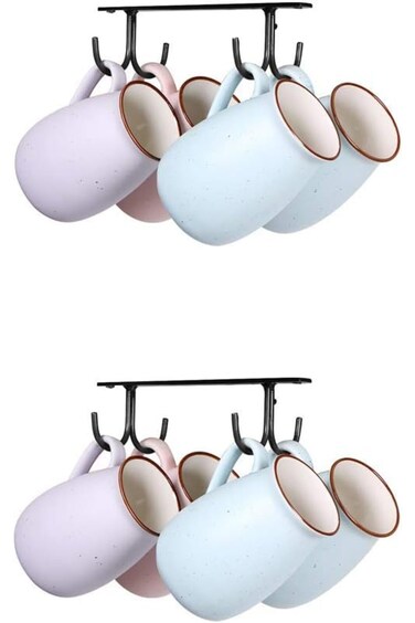 Excefore Mug Rack Under Cabinet,Coffee Cup Holder,8 Mugs Hooks Under Shelf, Display Hanging Cups Dr