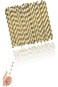 Sweet seven Glittering Gold and White Striped Paper Straws - 100 Pack for, Birthday, Wedding, Party
