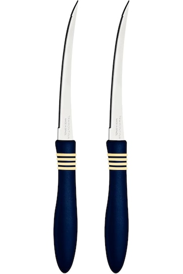 Tramontina Cor&amp;Cor 2 Pieces Tomato Knife Set with Stainless Steel Blade and Dark Blue Polypropylene