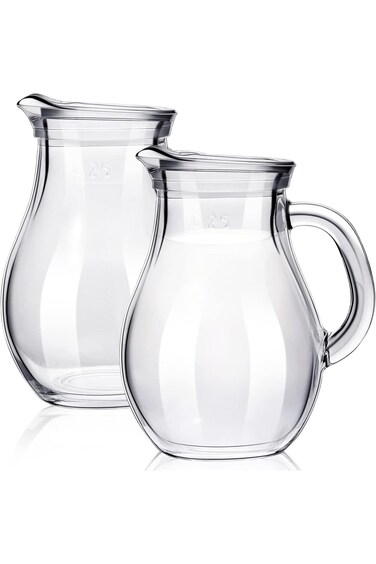 NALACAL 2 Pcs Small Glass Pitcher Elegant Shaped Glass Creamer Pitcher Glass Tea Pitcher Coffee Mil