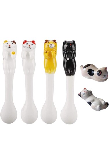 ملعقة قطط سيراميك صغيرة لطيفة من NALACAL، ملعقة شاي وملعقة قهوة وملعقة سكر قابلة للتعليق، 4 قطع من الأكواب المعلقة