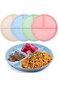 Divided Plates, 4 Pcs Reusable Round Wheat Straw Meal Plate with 3 Compartments, 9 inch Unbreakable