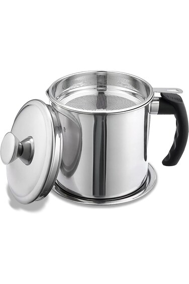 SZYYQ Bacon Grease Container With Strainer, 48 oz Stainless Steel Oil Container, Pot Fat Storage Wi