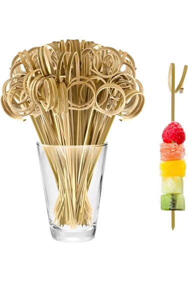 100 قطعة من أعواد الكوكتيل المصنوعة من الخيزران والفاكهة وأعواد الأسنان الخشبية من ALMEKAQUZ، (12 سم) لحفلات التاباس