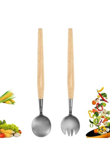 مجموعة أدوات تقديم السلطة MAKINGTEC، مكونة من قطعتين، مع شوكة وملعقة طويلة لخلط السلطة وأدوات مائدة