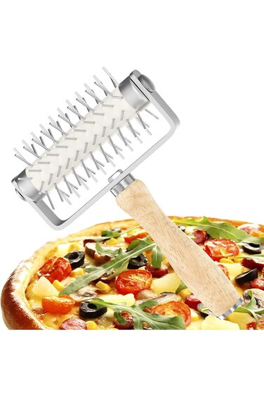 أداة عجين البيتزا ولفافة المعجنات، مع مسامير من الفولاذ المقاوم للصدأ، تمنع العجين من التقرح،