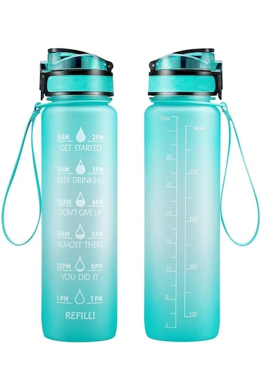ELECDON 32oz Leakproof Tritran BPA Free Water Bottle with Motivational Time Marker to Ensure You Dr