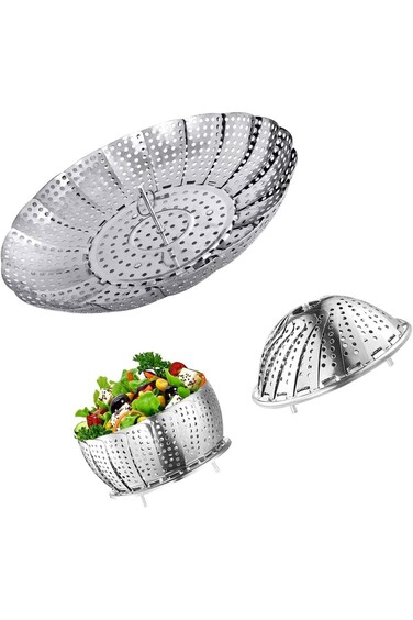 Duomama Stainless Steel Vegetable Steamer Basket - Expandable, Collapsible, Fits 5.3" to 8.6" Pots