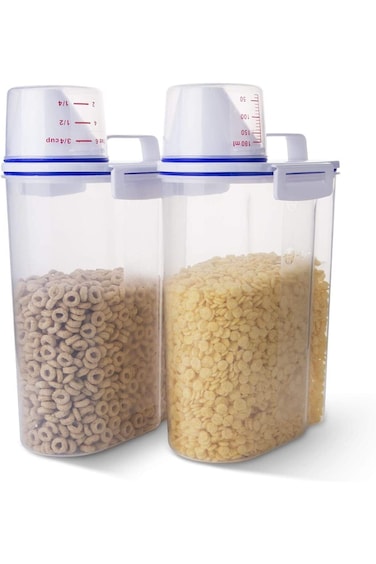 ALMEKAQUZ Rice Container, Food Storage Container with Lids Airtight &amp; Measuring Cup, Plastic Storag