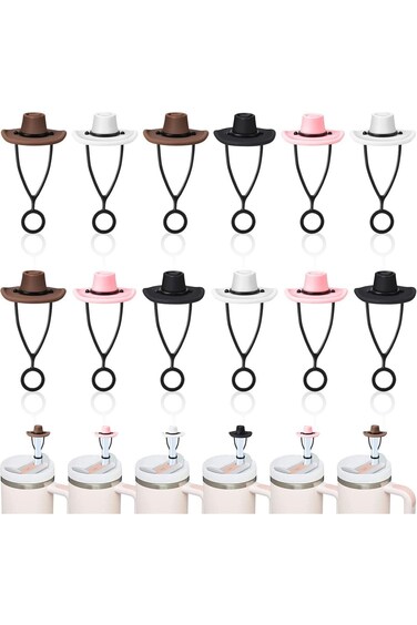 NALACAL 12 Pcs Cowboy Hat Straw Topper, Silicone Cowboy Hat Straw Covers, Straw Toppers for Stanley
