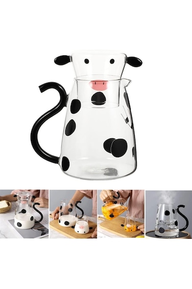 Oasisgalore Bedside Water Carafe, Glass Tea Pitcher Milk Glass Water Jug Kettle Carafe for Drink Se