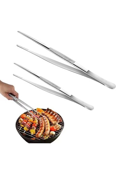 QEEROYO 2 Pcs Kitchen Tweezers, Cooking Tweezers for Baking, Precision Serrated Tips Food Tongs, St