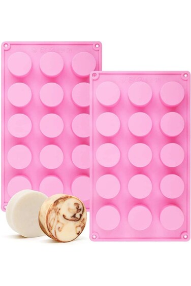 قالب صابون أسطواني من السيليكون، عبوتان من 15 قالب سيليكون دائري مجوف لصابون صغير مصنوع يدويًا من الراتنج،