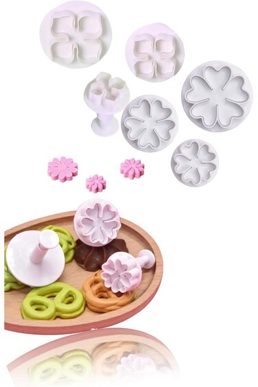 Sweet seven Versatile Fondant Cookie Cutter Set for Cake Decoration - Flower Moulds in White - Idea