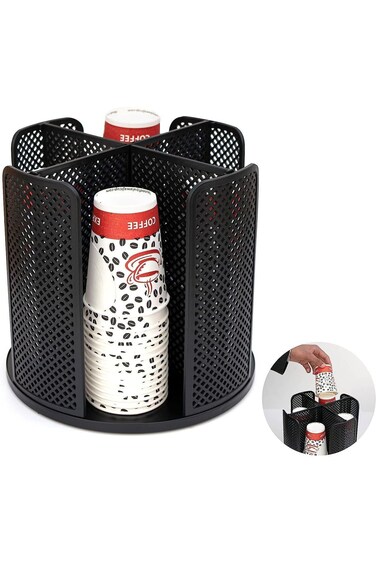 منظم أكواب وأغطية X Spring، موزع أكواب قهوة قابل للدوران 360 درجة مع 4 حجرات، قابل للفصل