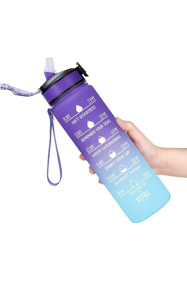 Bolivia's 32oz Sports Water Bottle, Water Bottle with Time Marker and Straw，Leakproof and BPA Free