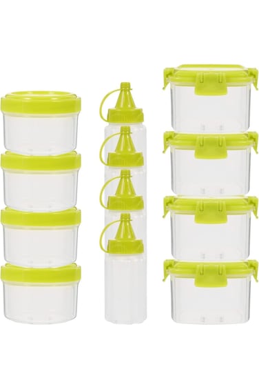 12 Pieces Mini Plastic Dispensing Bottles (4 Each Square/Round/Squeeze Bottles), Sauce Seasoning Bo